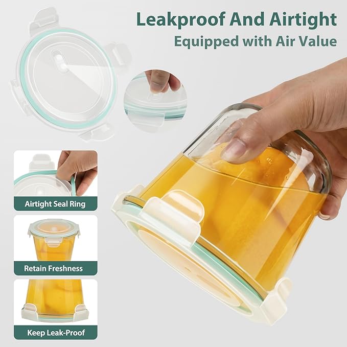 Freshmage 3 Cup Glass Soup Storage Containers with Lids (6 Sets), 23oz Glass Deli Container Heat-Resistant BPA-Free Airtight for feeding the Southern Starter, Microwave, Dishwasher, Freezer Safe