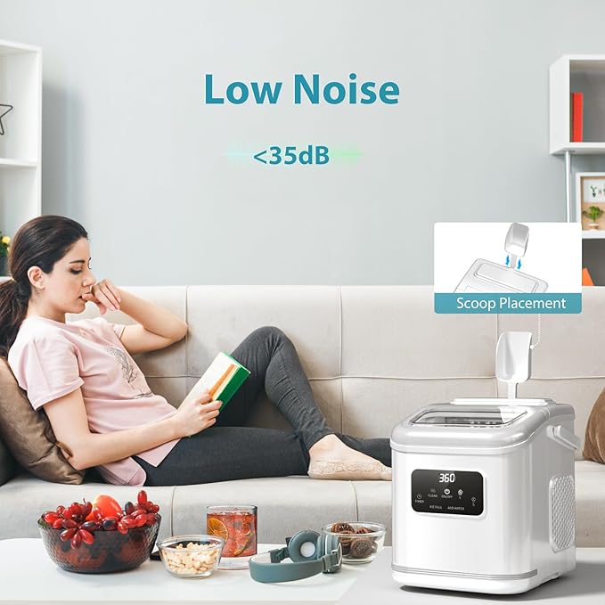 Ice Maker Machine countertop Self Cleaning Portable Compact Small Bullet Ice Maker with Digital Screen,9 Cubes in 6 Mins,26lbs in 24Hrs,for Camping Dorm Home Outdoor（White）