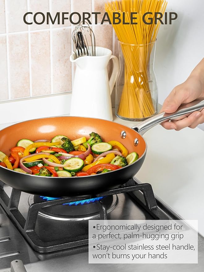 MICHELANGELO Large Frying Pan with Lid, 14 Inch Ceramic Skillet with Nonstick Coating, Healthy Non Stick Fry Pan, Induction Compatible