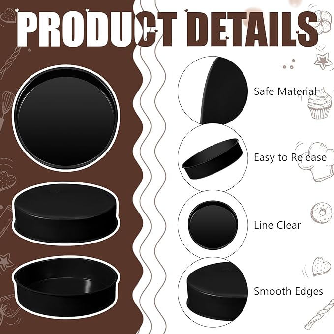 2 Pcs Silicone Cake Pan Round Baking Cake Molds Non-stick Quick Release Suitable for Cheesecake Puddings Party Favors(Black,10 Inches)