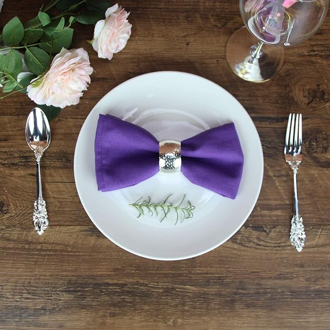 Solid Color Linen Blended Thin Dinner Cloth Napkins - Set of 12 (40 x 40 cm) - for Events & Home Use (Purple)
