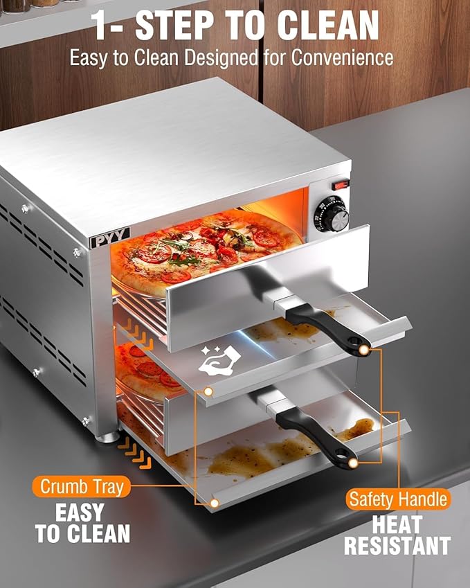 PYY Countertop Pizza Oven 12 Inch Electric Indoor Pizza Oven Commercial Stainless Steel 2-Layers Pizza Cooker with Timer for Home Restaurant (Grey)