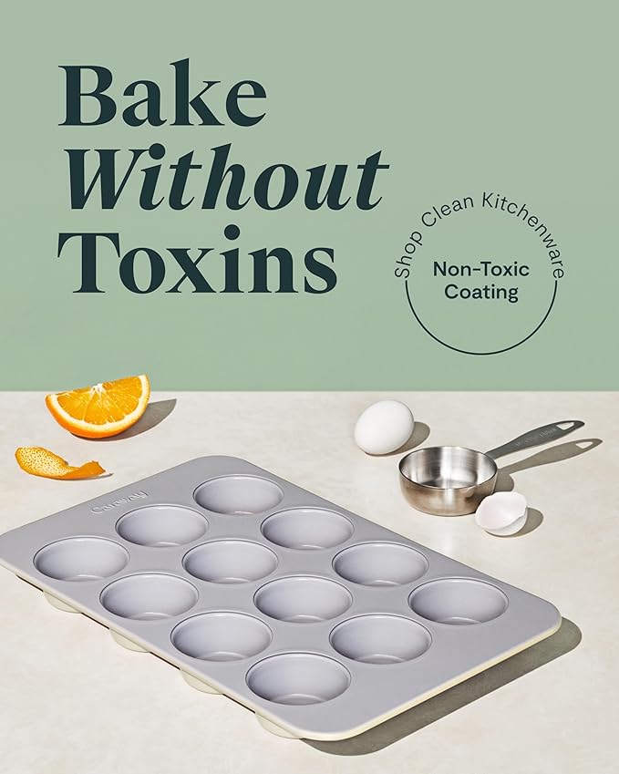 Caraway Non-Stick Ceramic 12-Cup Muffin Pan Duo - Naturally Slick Ceramic Coating - Non-Toxic, PTFE & PFOA Free - Perfect for Cupcakes, Muffins, and More - Cream