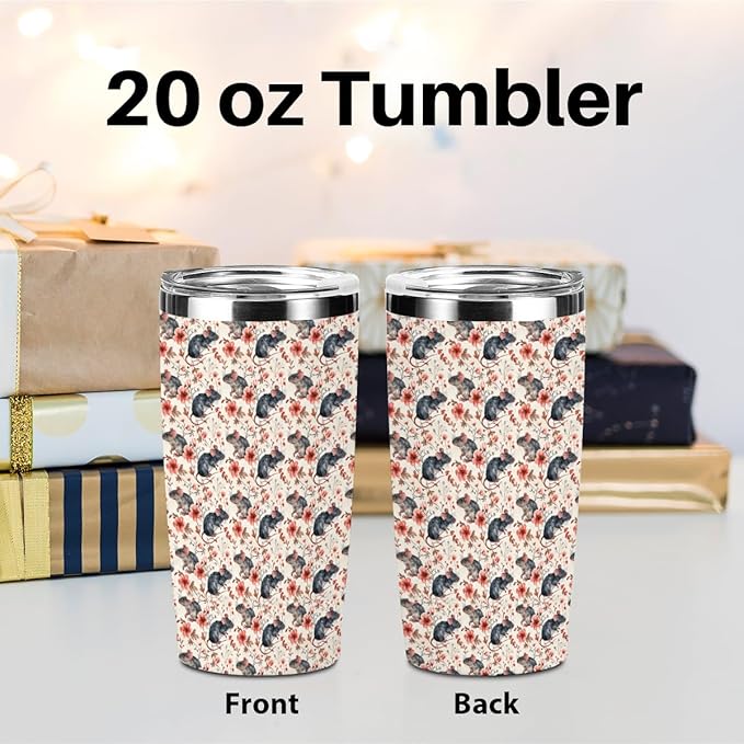 Cute Rat Tumbler, Funny Rat Loves Gifts, 20 oz Stainless Steel Coffee Mug，Travel Cup，Insulated Cup with Lid for Car, Animal Lovers Gifts for Women Boy Girls Sister Friend Christmas Birthday
