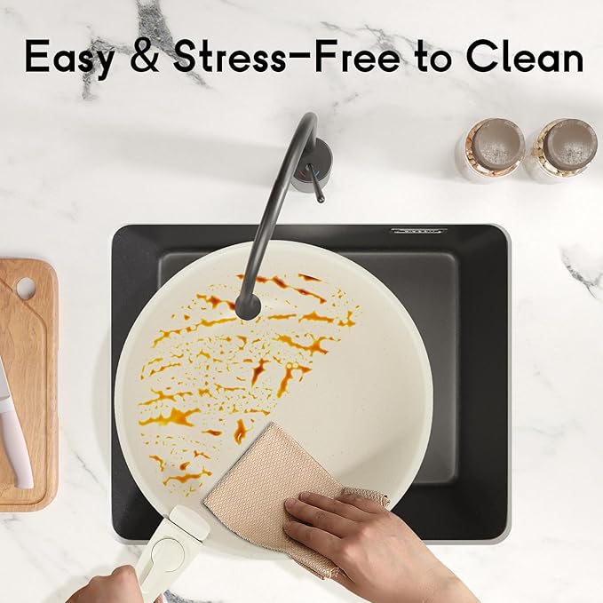 22Pcs Pots and Pans Set, Nonstick Cookware Sets, Cream White Induction Cookware Non Stick Ceramic Cooking Set with Frying Pans & Saucepans (PFOS, PFOA Free)