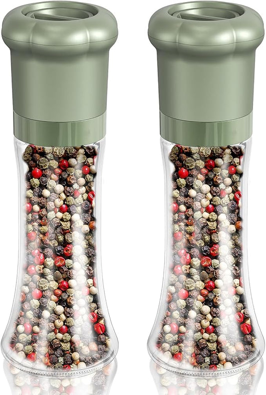 CIRCLE JOY Manual Salt and Pepper Grinder Set For Professional Chef, Refillable Salt and Pepper Shakers with Ceramic Blades, Adjustable Coarseness and BPA-free 180ml Glass Container, Tall Green