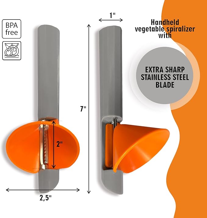 Cheer Collection Handheld Vegetable Spiralizer, Stainless Steel Rotary Vegetable Peeler with Non Slip Handle, Veggie Cutter Julienne Peeler for Carrots Zucchini
