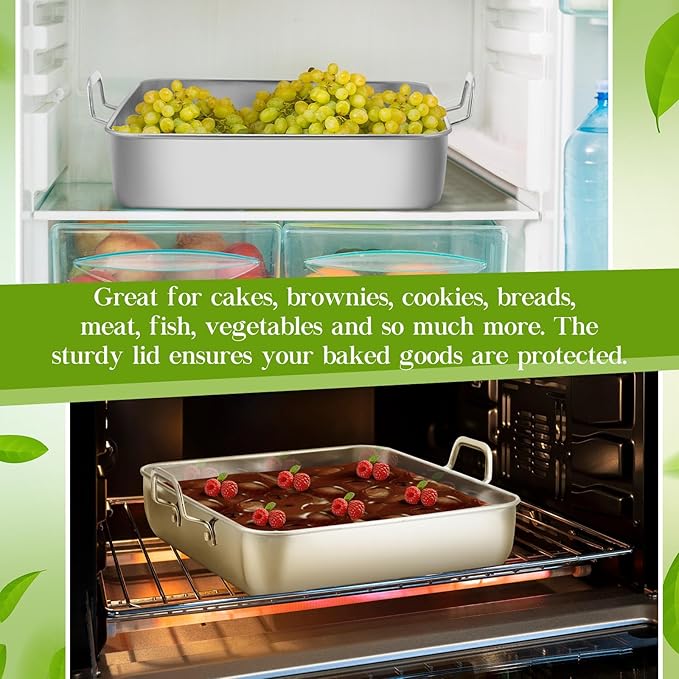 2 Pcs 8" x 8" Square Baking Pan Stainless Steel Cake Pan with Handles Nonstick Brownie Bakeware for Cakes Breads Casseroles Vegetables Dishwasher Safe Birthday Wedding Party