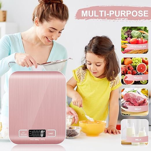 Food Scale, 11lb Kitchen Scale with 6 Units Tare Function & LCD Display, 0.05oz/1g Stainless Steel Digital Food Scale Grams and Ounces for Baking, Cooking, Dieting and Meal Prep (Pink)