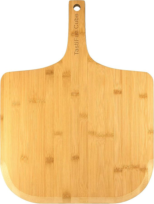 Pizza peel, 16" natural bamboo pizza paddle, Essential accessories for indoor Outdoor Ovens, baking homemade pizza, cutting board, Cheese, Serving Pizza, Bread, Cookies & More, Eco-Friendly & Durable