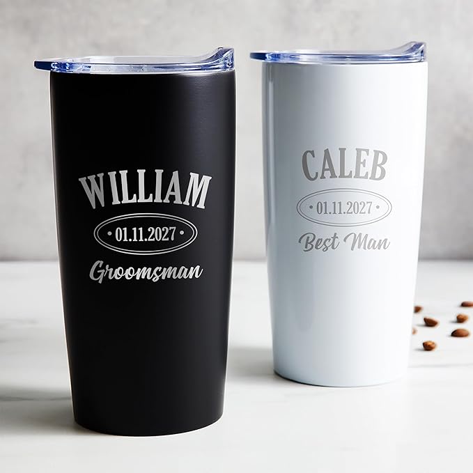 Lifetime Creations Engraved Personalized Groomsman Tumbler (White) 20 oz - Engraved Groomsman Stainless Steel Tumbler Coffee Travel Mug