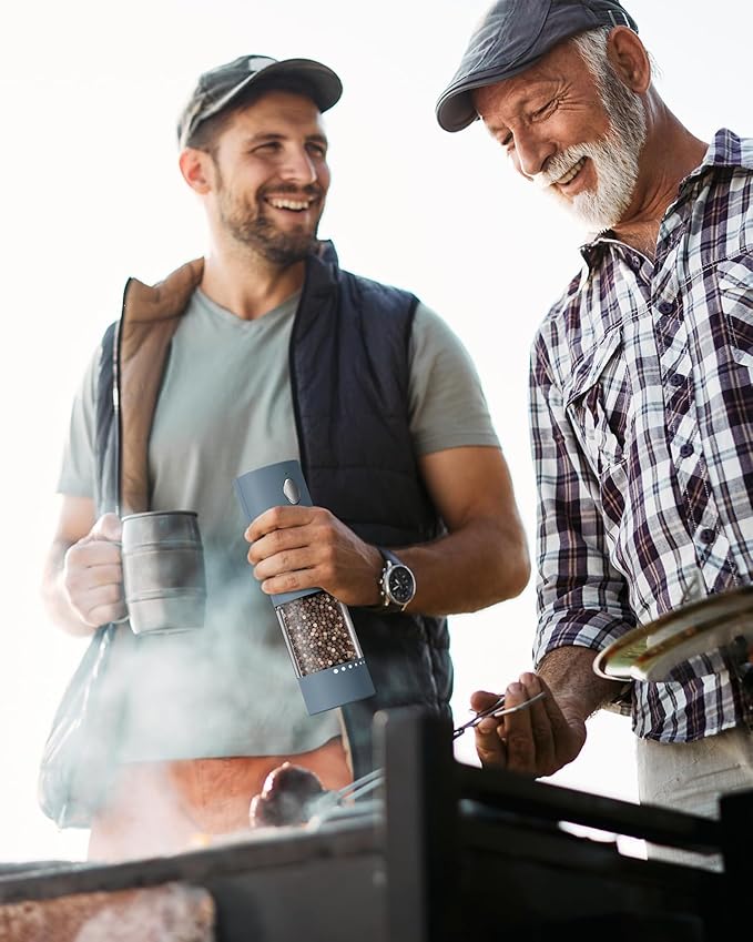 Electric Salt and Pepper Grinder Set with Dual Charging Base, 6 Adjustable Coarseness Levels & External Grind Settings, One-handed Operation Salt and Pepper Mills with LED Light, Blue