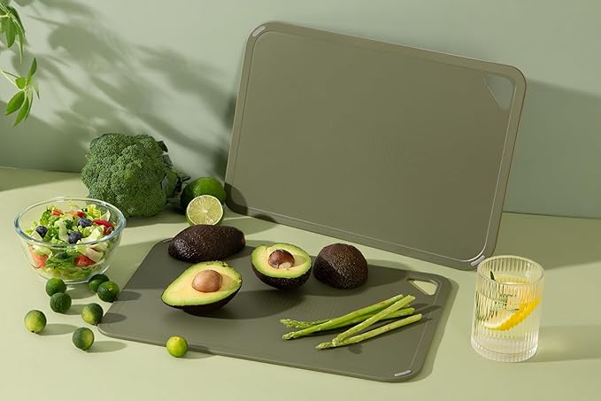 Plastic Cutting Board Set,Cutting Boards for Kitchen BPA Free, Large-Small Chopping Boards Set of 3 Non-Slip for Cooking Camping Dishwasher Safe, Reversible, with Grip Handle, 15"×10"×0.6"