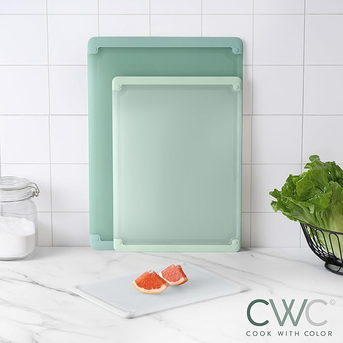 COOK WITH COLOR Extra Large Cutting Board Set, Jumbo-Sized Boards with Rubber Border for Enhanced Cooking Experience, 3-Piece, Sage