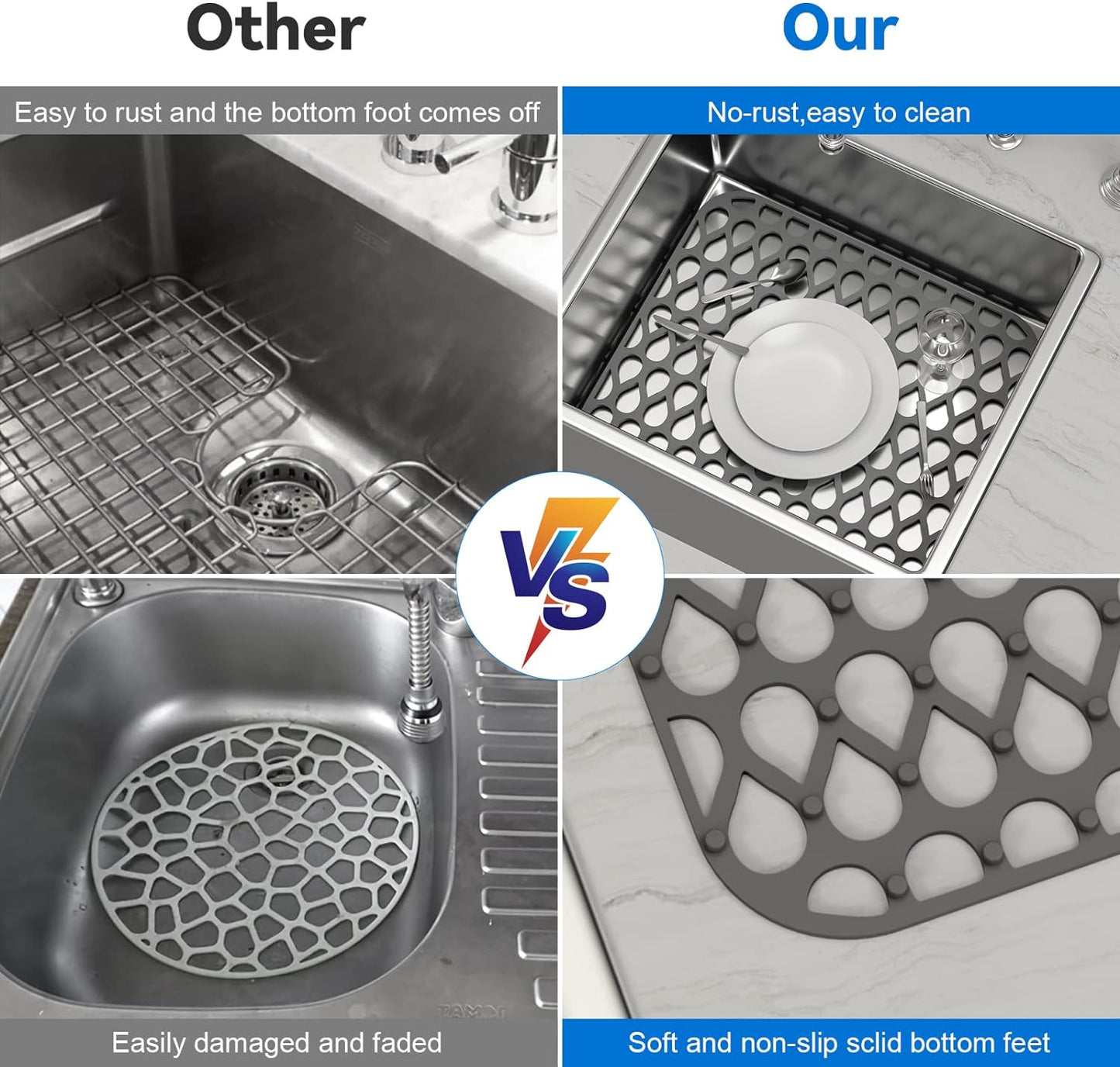 Sink Protectors for Kitchen, 1PCS TOOVEM 13.6"x11.6" Kitchen Sink Mats Large Grid for Bottom of Farmhouse Heat Resistant Silicone Grey