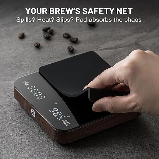KitchenTour CaféMetric Coffee Scale with Timer 0.1g/2000g - Precision Scale for Espresso & Pour Over - Water Flow Speed Mode and Coffee Powder-to-Liquid Ratio Mode - Rechargeable, LCD Display-Wood