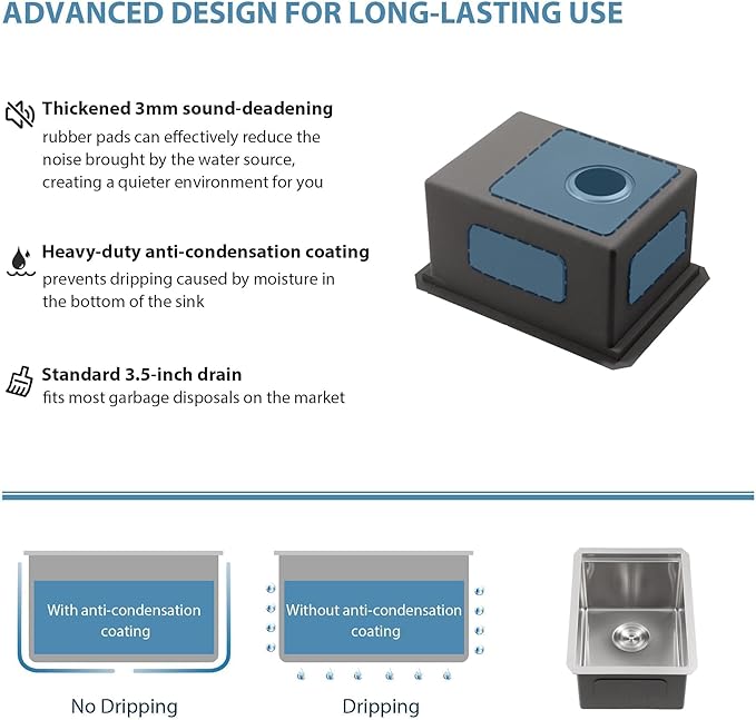 15 Inch Undermount Bar Sink 15x17 Inch Single Bowl Workstation 16 Gauge Stainless Steel Small Undermount Bar Prep Sinks