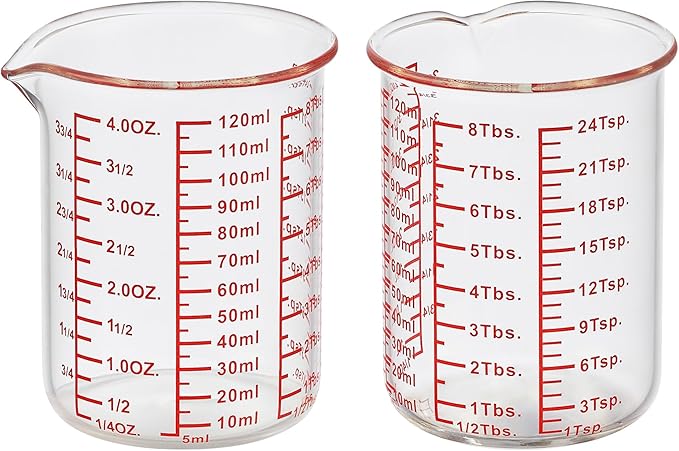 High Borosilicate Glass Measuring Cup-V-Shaped Spout，Glass Measuring Beaker for Kitchen or Restaurant, Easy to Read, 120 ML (4 Oz)-Pack of 2
