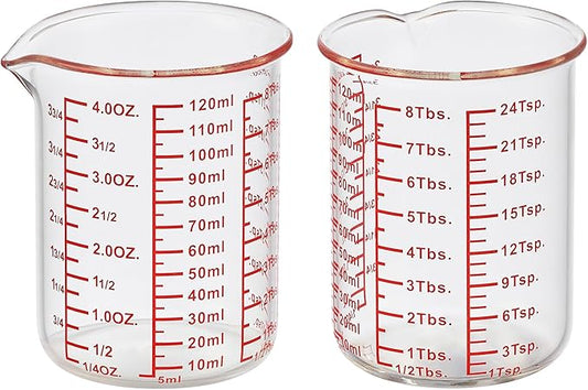 High Borosilicate Glass Measuring Cup-V-Shaped Spout，Glass Measuring Beaker for Kitchen or Restaurant, Easy to Read, 120 ML (4 Oz)-Pack of 2