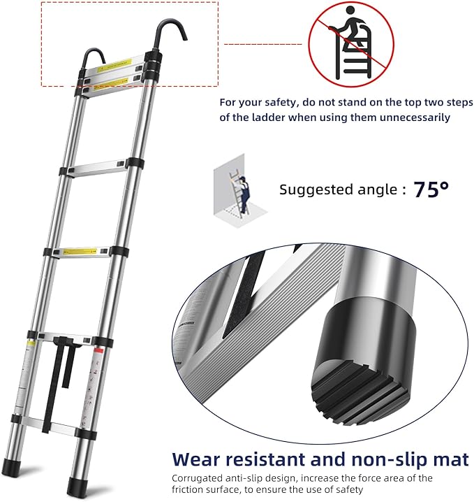 6.6ft Telescoping Ladder, Lightweight Collapsible Ladder with Hook, Aluminum Extension Ladders for Home, Folding Telescoping Ladder for RV, Attic, Daily Use at Home, 330 lbs…