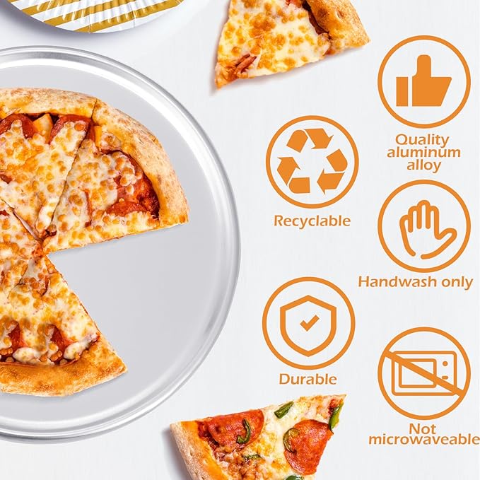 12 Pieces Pizza Pan Bulk Restaurant Aluminum Pizza Pan Set Round Pie Cake Plate Rust Free Cake Tray for Oven Baking Home Kitchen Restaurant Easy Clean(16 Inch)