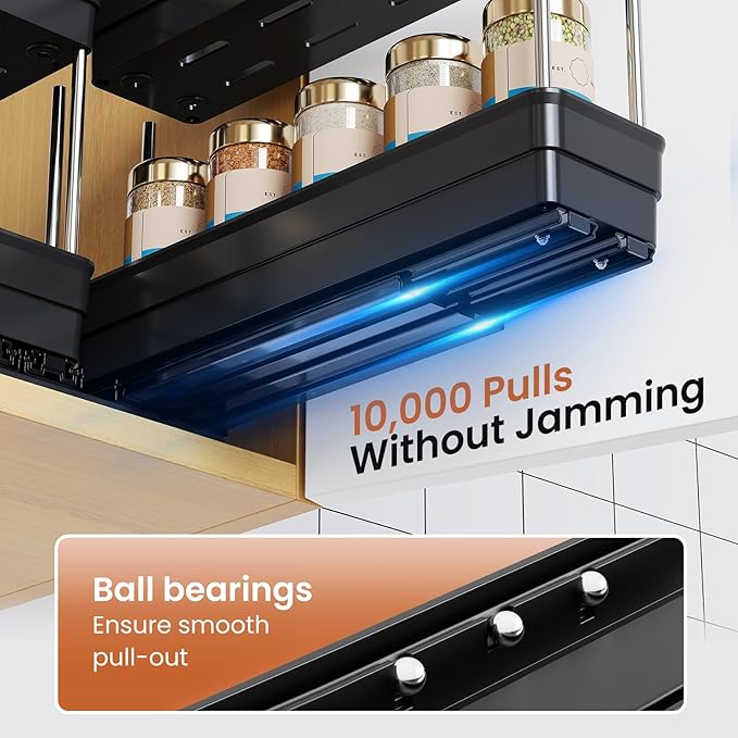 Pull Out Spice Rack Organizer for Cabinet, Slide Out Spice Racks Organizer, Easy to Install Spice Cabinet Organizers, 2.3''Wx10.35''Dx8.26''H, 3 Pack-2 Tier(Black)