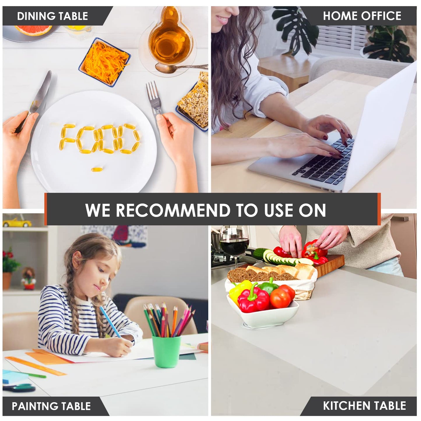 Oversize Silicone Table Placemat, Food-Grade Flexible Silicone Table Mat for Baking Pastry Non-Stick, Kids Nonslip Dinner Placemat Heat Resistant Waterproof Countertop Protector (Translucent)