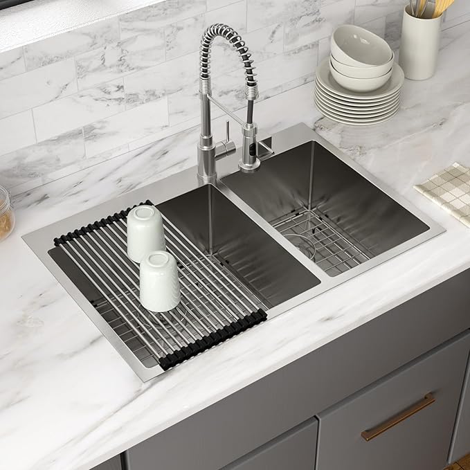 Drop In Kitchen Sink Double Bowl - Funmier 33 Inch Double Bowl Kitchen Sink 60/40 33"x22" Stainless Steel 16 Gauge Deep Bowl Basin