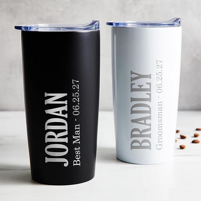 Lifetime Creations Engraved Personalized Groomsman Tumbler (White) 20 oz - Stainless Steel Coffee Travel Mug Gift