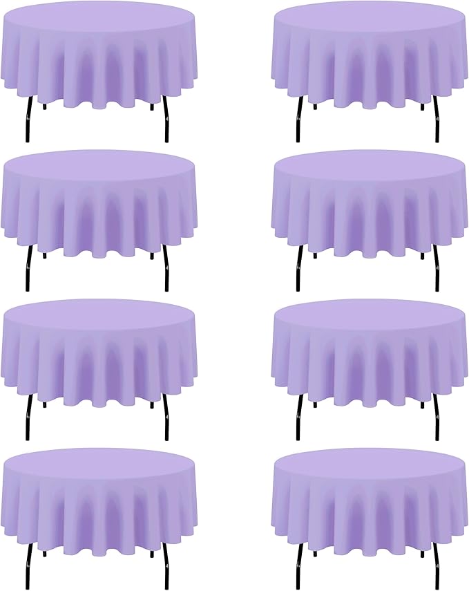 BRILLMAX 8 Pack Lavender Round Tablecloths 90 Inch - Circle Bulk Linen Polyester Fabric Washable Table Cloth Cover for Wedding Reception Banquet Birthday Party Buffet Restaurant