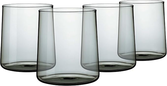 Smokey Grey Glass Tumbler Set of 4 – 16.5 oz Borosilicate Glassware – Durable, Lead-Free, Dishwasher Safe – Modern Grey Drinking Glasses for Home