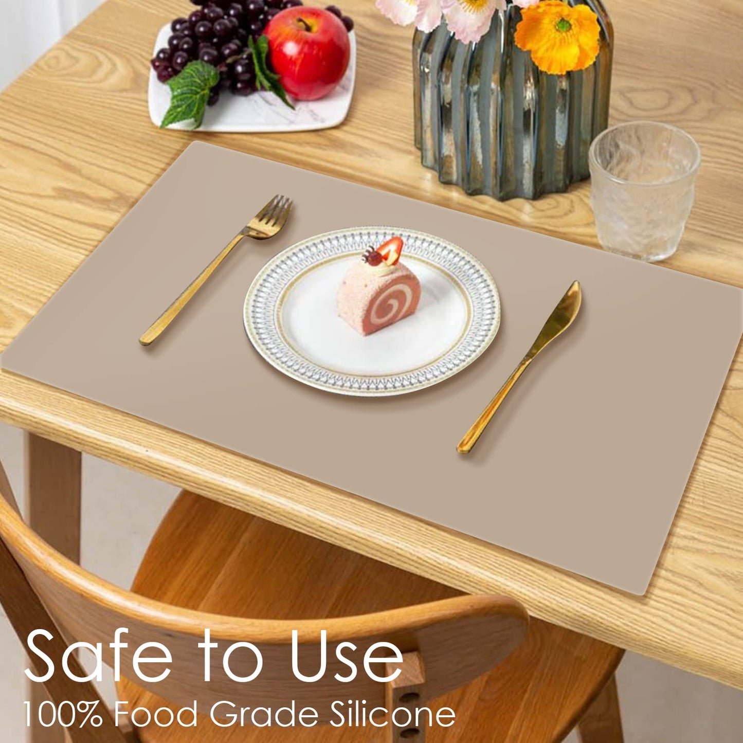 Extra Large Silicone Mats, Silicone Table Mat for Crafts Kids Dinner Placemat, Dab Mats Desk Countertop Protector Mats, Heat Insulation Kitchen Pastry Mat Silicone Pad-Brown, 23.6''x15.7''