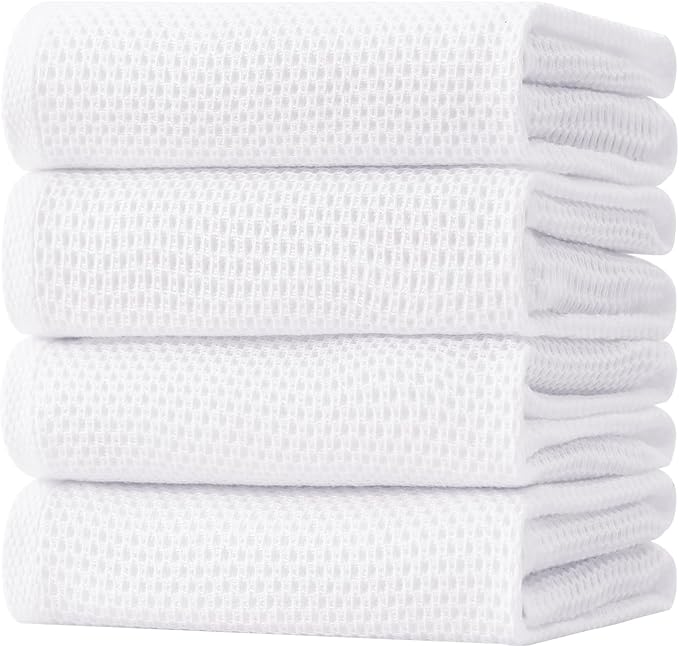Homaxy 100% Cotton Oversized Waffle Weave Kitchen Dish Towels, Ultra Soft Absorbent Quick Drying Cleaning Towel, 20 x 28 Inches, 4-Pack, White
