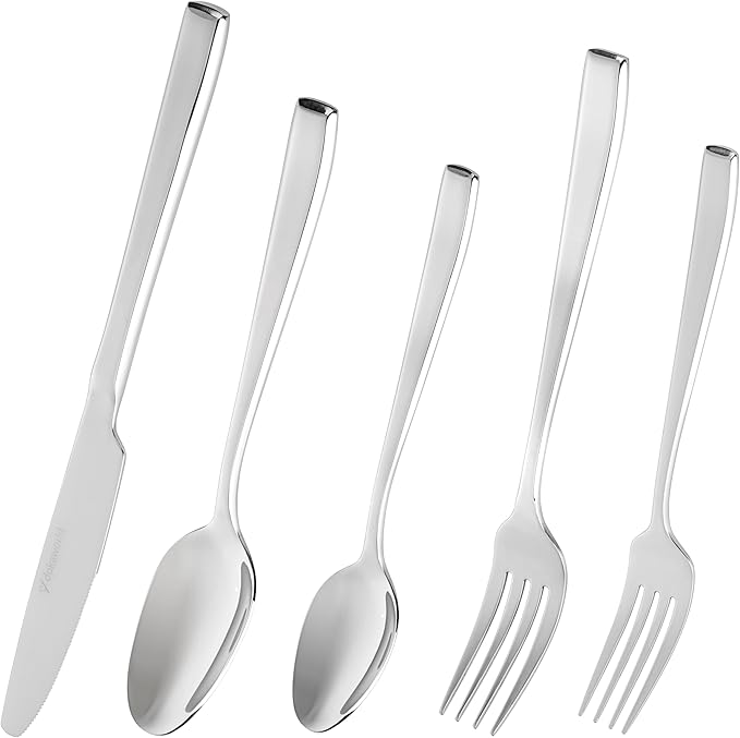 Modern Design Polished Flatware, Silverware Set for 8 persons, 40 Piece - Spoons, Forks, and Knives 18/10 Stainless Steel, Dishwasher Safe