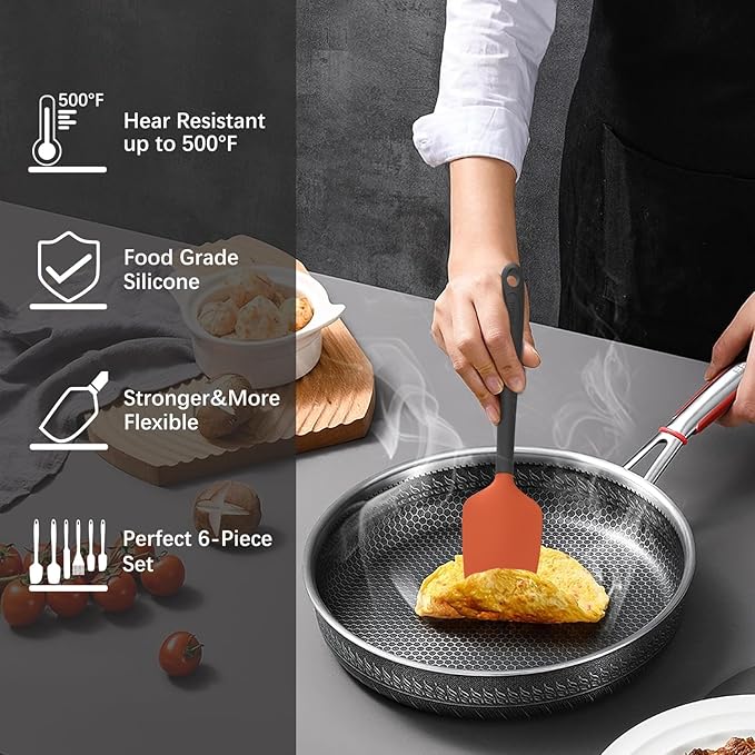 Silicone Spatula Set of 6, Food Grade, High Temperature Resistant, Dishwasher Safe, Suitable for Kitchen Baking, Cooking (Multicolored)