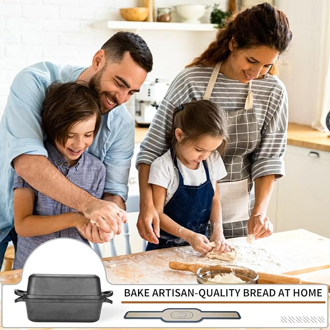 Blisswave Cast Iron Loaf Pan with Lid | Bread Baking Pans | Even Heat Distribution for Homemade Bread, Cake, Meatloaf | 2 Piece Set with 2 Bonus Bread Mats