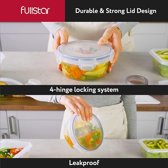 fullstar 50-Piece Plastic Food Storage Containers with Lids (24 Containers & 24 Lids) - Leakproof, BPA-Free, Meal Prep Containers, Reusable Lunch Storage Set for Kitchen Organization (Pack of 50)