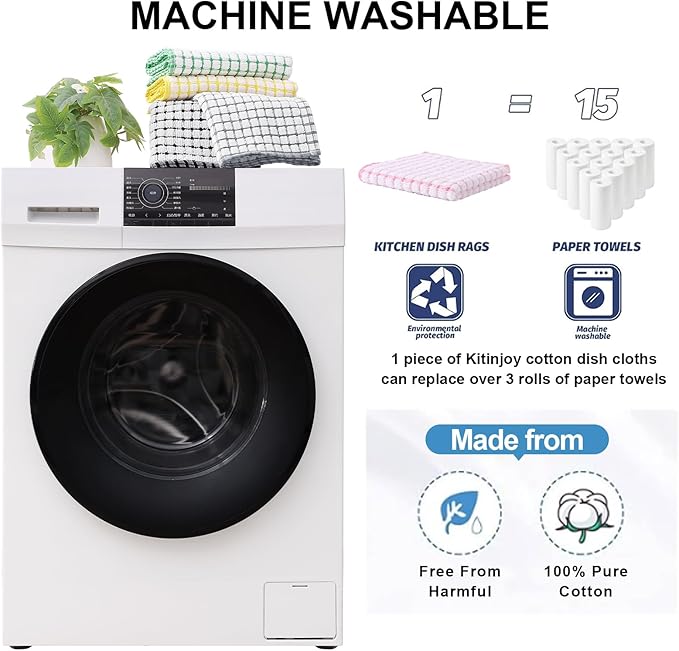 Kitinjoy Cotton 8 Pack Terry Kitchen Towels, 16 x 25 Inches Super Soft and Absorbent Dish Towels, Quick Drying Hand Towels for Kitchen Drying, Multi-Colored