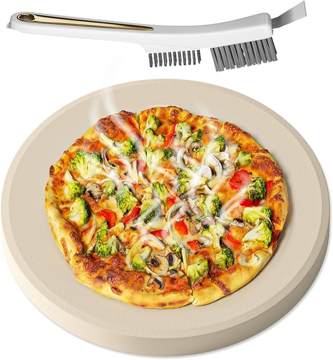 Large Pizza Stone Set,Heavy Duty 16" Pizza Stone for Oven and Grill with Stone Brush,Large Baking Stone for Pizza, Bread