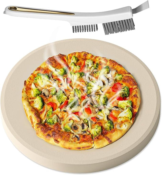 Large Pizza Stone Set,Heavy Duty 16" Pizza Stone for Oven and Grill with Stone Brush,Large Baking Stone for Pizza, Bread