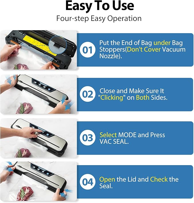 Automatic Food Vacuum Sealer Machine, Beelicious 8-In-1 Food Vacuum Saver with Starter Kits, Pulse Function, Moist & Dry Mode and External VAC for Jars and Containers, Stainless Steel