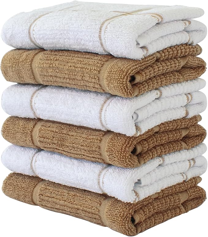 CRAFTSWORTH Kitchen Towels, 15 x 26 Inches, Pack of 6, 400 GSM, 100% Ring Spun Cotton, Tan Combo Windowpane Dish Towels Super Soft and Absorbent, Tea Towels and Bar Towels