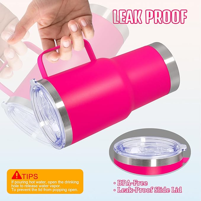 20 oz Tumbler with Handle and Lid, Stainless Steel Tumbler Insulated Travel Coffee Mug, Spill Proof Double Wall Vacuum Tumbler Cup Keep Drink Hot & Cold, Hot Pink, 1 Pack