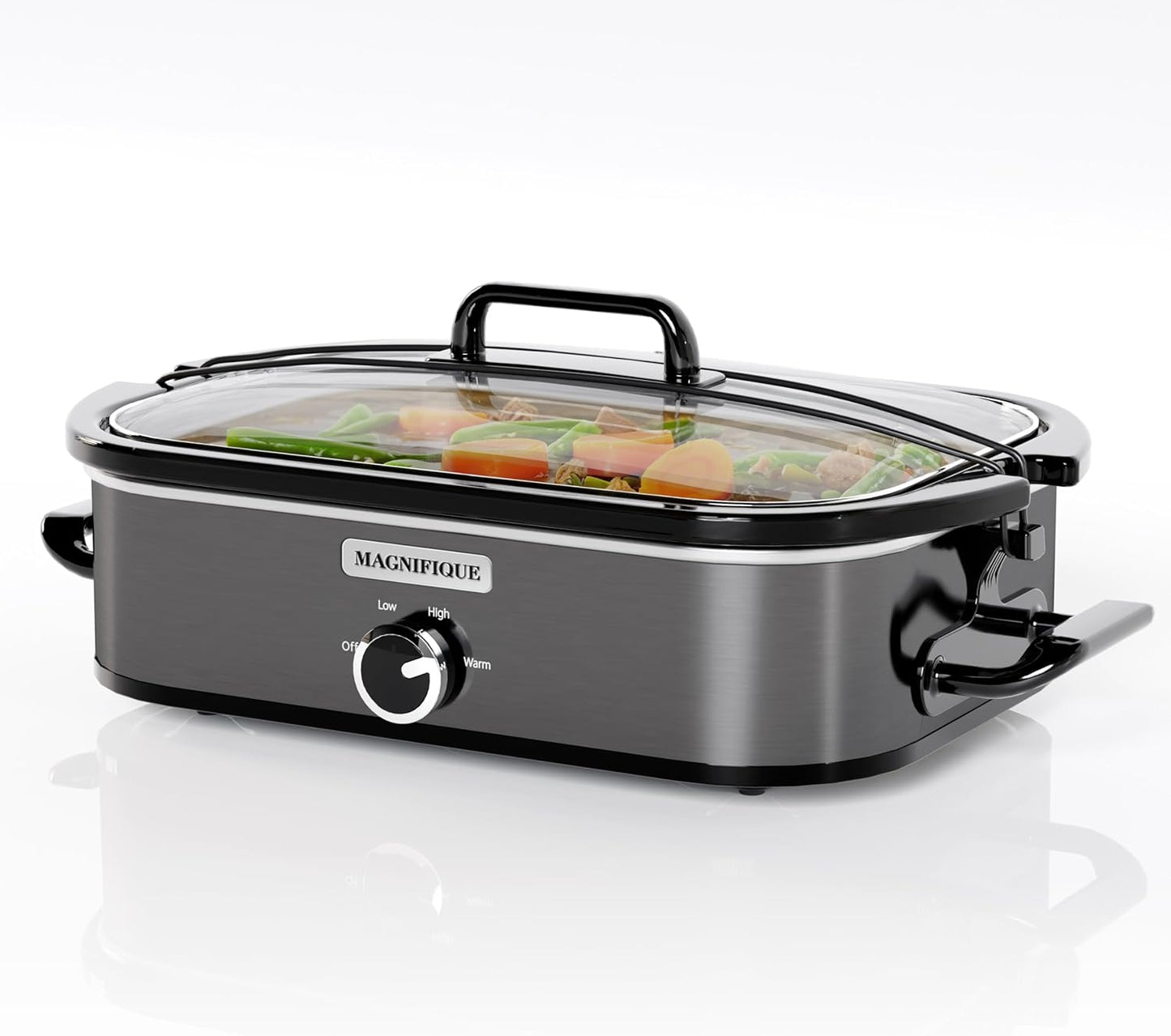 [NEW] MAGNIFIQUE 4-Quart Slow Cooker with Casserole Manual Warm Setting - Perfect Kitchen Small Appliance for Family Dinners, Dishwasher Safe Crock, Stainless Stee