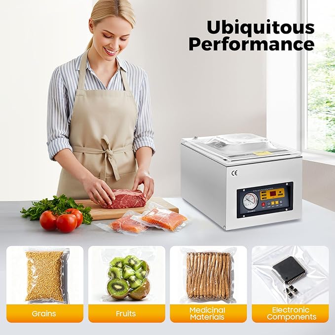 Chamber Vacuum Sealer, 110V 120W Commercial Kitchen Food Chamber Vacuum Sealer, Min ≤1KPa Pressure, Adjustable Sealing Temperatures, Stainless Steel Packaging Machine W/Automatic Control(DZ-260S)