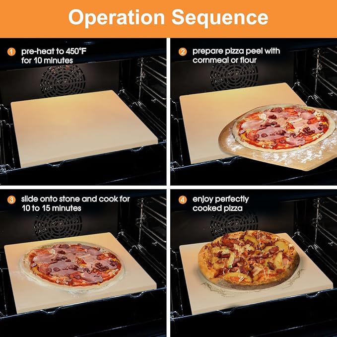 12x12 inch Pizza Stone,for RV Oven and Grill,square baking stone, cordierite pizza stone,for Pizza,Bread, Pie, BBQ, Durable and Safe, Give away Plastic Scraper