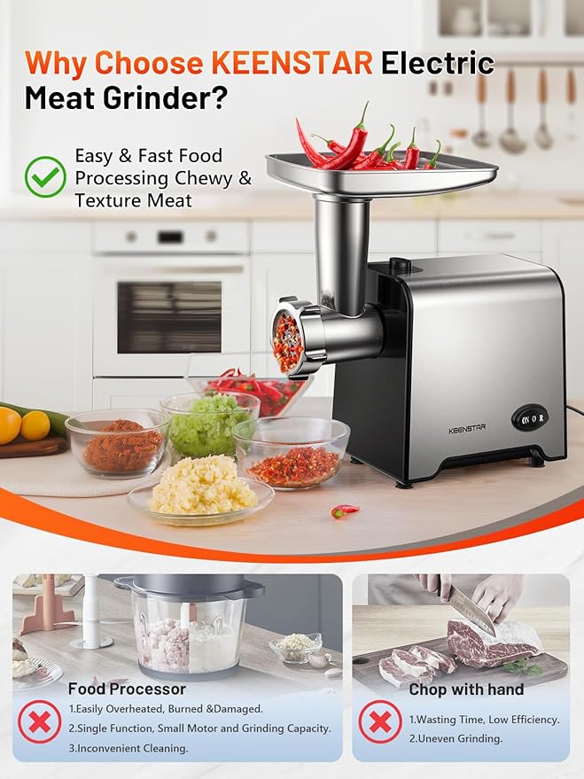 3000W Max Heavy Duty Electric Meat Grinder with Sausage Stuffer Maker & Kubbe Kit, Food Grinder with Blade & 3 Plates, Stainless Steel Meat Mincer Machine for Home Kitchen Use