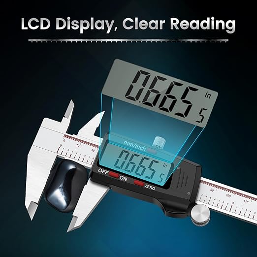 Housolution Digital Caliper 6 Inch, Caliper Measuring Tool with Large LCD Screen, Inch/MM, 4 Measuring Ways, Auto-Off LCD Stainless Steel Micrometer Vernier Caliper for Printing Jewelers Woodworkers