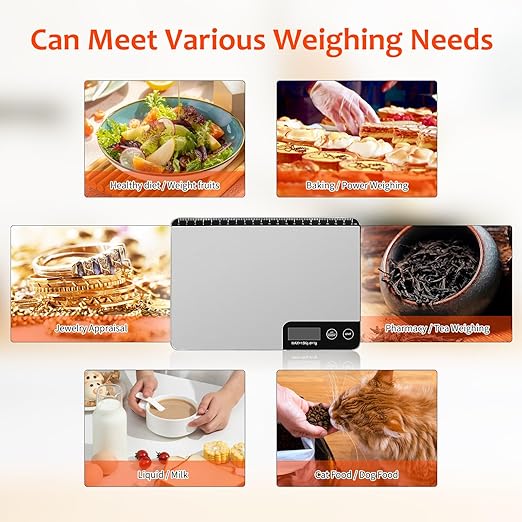 Electronic Food Scale Stainless Steel Kitchen Scale with Tare Function High Precision Grams Ounces Measurement Easy-Clean Panel for Baking Meal Prep Cooking