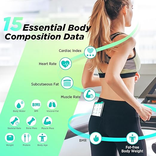 Runstar Smart Scale for Body Weight and Fat Percentage, High Accuracy Digital Bathroom Scale with Large Display for BMI Heart Rate 15 Body Composition Analyzer Sync with Fitness App 400lb